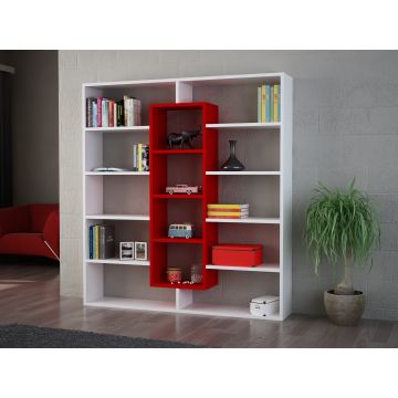 Kunst-Bücherregal aus Holz | 100% Melamin beschichtet | 18mm Dicke | 125cm x 135cm | Weiß Rot