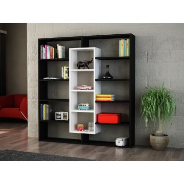Kunst-Bücherregal aus Holz | 18mm Dicke | 125cm x 135cm | Schwarz Weiß