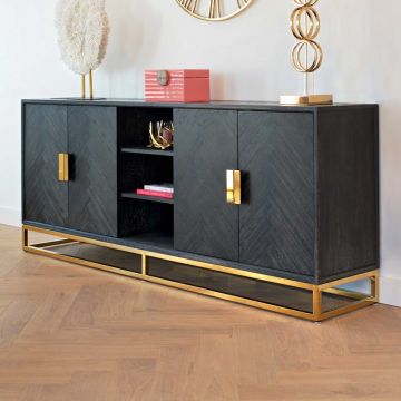 Sideboard Bony 225cm 4 Türen - schwarz/glänzend gold 