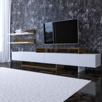 Modernes TV-Möbel | 100% Melaminbeschichtung | Weißes Teakholz