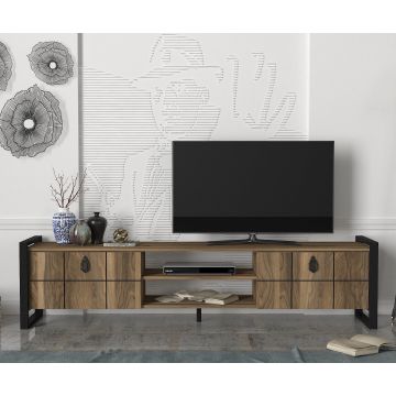 Moderner TV-Ständer | Melaminbeschichtet | 184,5cm Breite | Nussbaum Schwarz