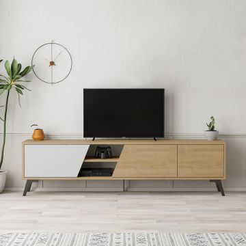 Moderner TV-Ständer Eiche Weiß | 180cm x 48cm x 35cm | Melaminbeschichtet