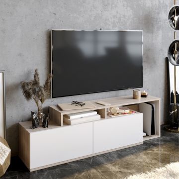 Moderner TV-Ständer mit Ablageflächen | 100% Melaminharzbeschichtung | Cordoba Weiß