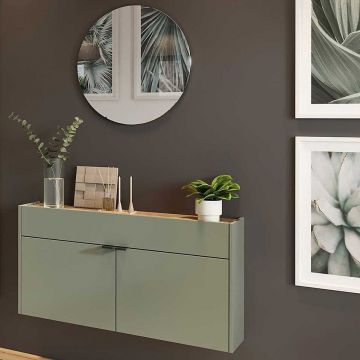 Multifunktions-Garderoben-Set Amika | Multifunktions-Garderobe und Wandspiegel | Taupe Grün