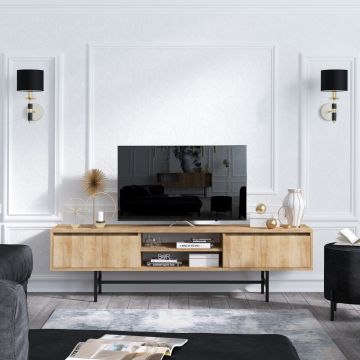 Elegance TV Stand | 100% Melamin | Metallbeine | Eiche Schwarz