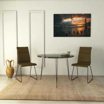 Moderner Tisch mit Melaminbeschichtung und Metallbeinen, 90x75x90 cm, Schwarz-Weiß".