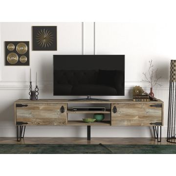 Tera Home TV-Ständer | 100% Melaminbeschichtung | 18mm Dicke | Metallbeine | Walnuss Schwarz