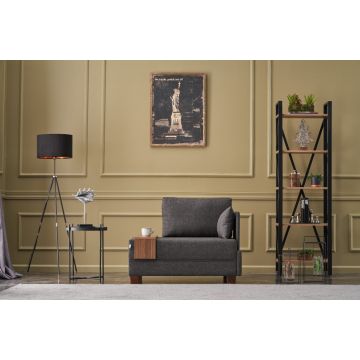 Atelier Del Sofa 1-Sitz-Sofa | Anthrazit | Massivholzrahmen | 100% Polyester-Baumwoll-Gewebe