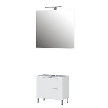 Badezimmerset Mauro | Waschbeckenschrank und Wandspiegel mit Beleuchtung | Weiß