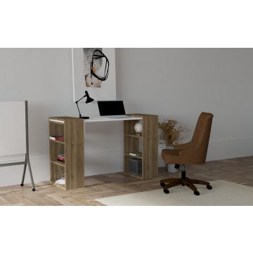 Modischer Schreibtisch Nussbaum weiß | Mehrzweck 124x75x43,6 | Melaminbeschichtete Spanplatte
