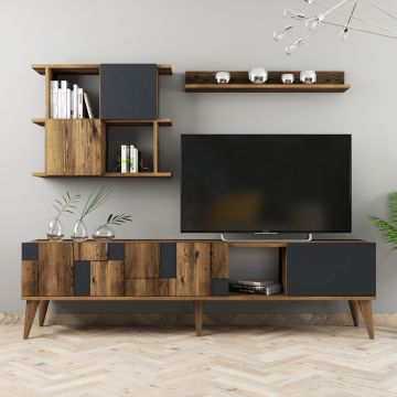 Modernes TV-Möbel mit Regalen | 100% Melaminharzbeschichtung | Nussbaum Anthrazit
