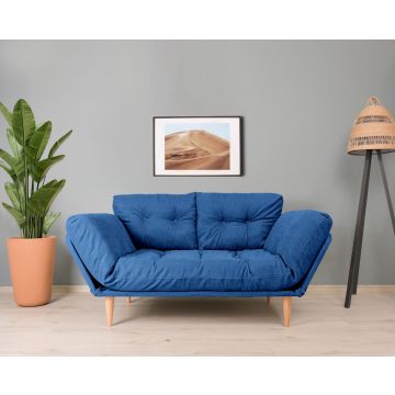 Bequemes 3-Sitz-Sofa-Bett | 100% Metallrahmen | Leinenstoff | Parlament Blau