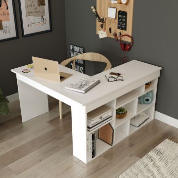 Schreibtisch mit kreativer Note | 100% Melamin | Weiß 129x72x120cm