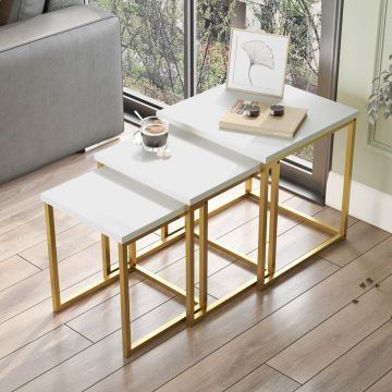 3-tlg. Woody Fashion Nesting Tables | Weißer Marmor Gold