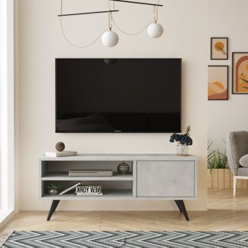 Locelso TV Stand | 100% Melaminharzbeschichtet | 18mm dick | Holzbeine | 110x44x40 cm | Stein