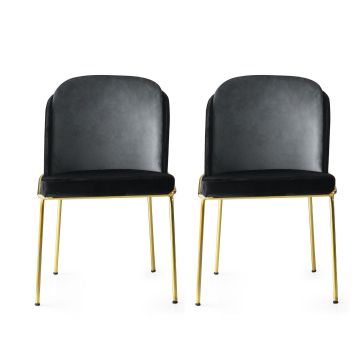 Modernes Samtstuhl-Set (2 Stück) | Stilvoll und bequem | Gestell: Metall | Sitz: Samt | Rücken: Sperrholz | Farbe: Schwarz Gold