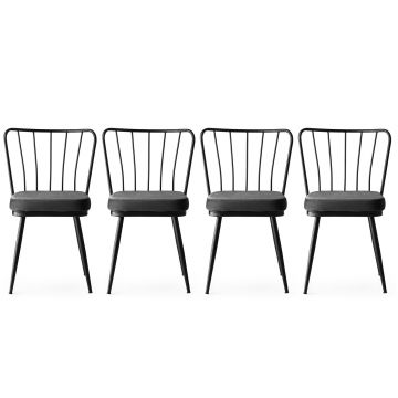 Stilvolles und bequemes Stuhlset (4 Teile) | Metallrahmen, Samtsitz | 43x82x42 cm | 175 kg Tragkraft | Schwarz