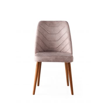 Vella Stuhl Set | 100% Metallrahmen | Samt Sitz | Holzbeine | Walnuss Beige