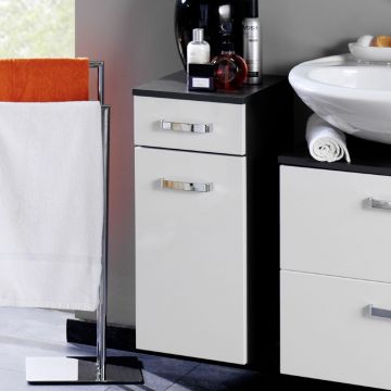 Badezimmerschrank Bobbi 30cm 1 Schublade und 1 Tür - graphit/hochglanz-weiß