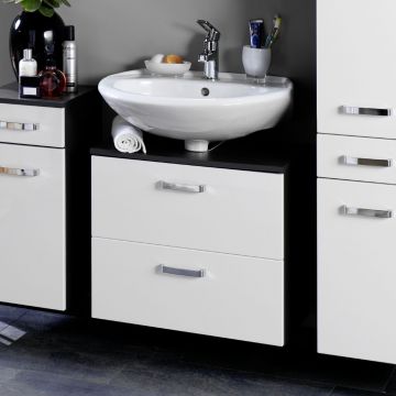 Waschtischunterschrank Bobbi 60cm 1 Tür und 1 Schublade - graphit/hochglanz-weiß