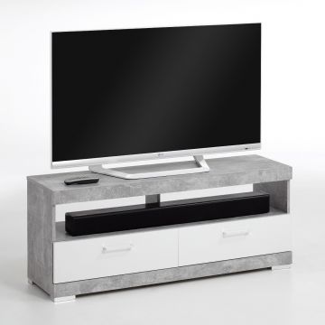 TV-Schrank Cristal 120cm - Beton/Hochglanz weiß