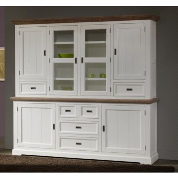 Sideboard Carzo 225cm, 2 Türen und 3 Schubladen - Eiche Havanna Dekor/Weiß