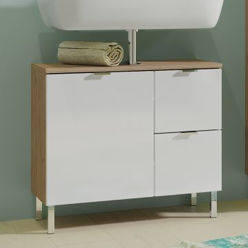 Waschtischunterschrank Mauro 60cm mit Tür und 2 Schubladen - Eiche/Weiß