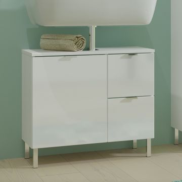 Waschtischunterschrank Mauro 60cm mit Tür und 2 Schubladen - weiß hochglänzend