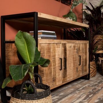 Sideboard Havana 130cm mit 3 Türen - Mango-Holz/Eisen