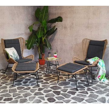Relaxset Genua - Sessel (x2), Fußhocker (x2) und Beistelltisch - Farbe Sand