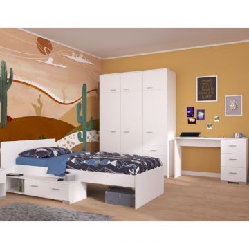 Kinderzimmer-Set Galaxy | Einzelbett, Schreibtisch, Kleiderschrank | Weiß