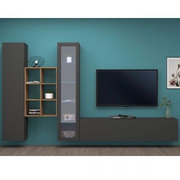 TV-Möbel-Set Natasha | TV-Schrank, Vitrine, Stauschrank und Ablagefächer | Anthrazit-farbig
