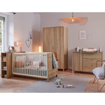 Kinderzimmerset Calypso | Anbaubett mit Kopfteil, Kleiderschrank, Kommode mit Wickeltisch | Design Beech Oak