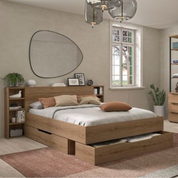 Doppelbett mit Schubladen und Stauraum Lucian | 140 x 200 cm | Helvezia Oak Design
