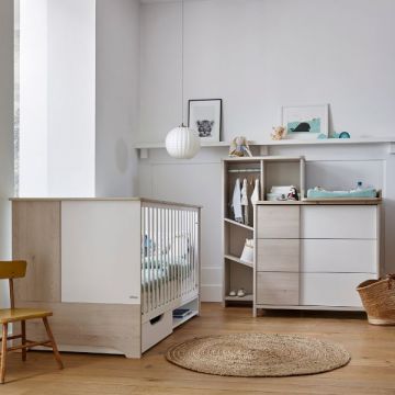 Kinderzimmerset Binno | Baby- und Kleinkindbett, Bettkasten, Kommode mit Wickeltisch, Bücherregal | Milky Pine Design
