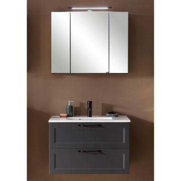 Badezimmerset Meran | Waschtischschrank, Spiegelschrank mit Beleuchtung | Grau