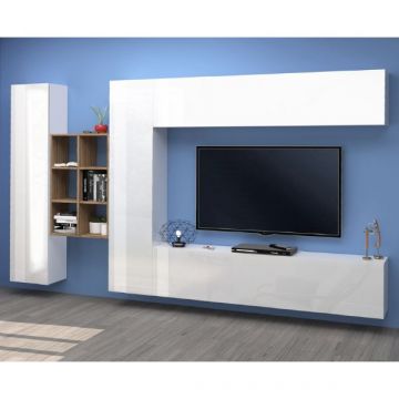 TV-Möbel-Set Natasha | TV-Schrank, Stauschränke, Hängeschrank und Ablagefächer | High Gloss White