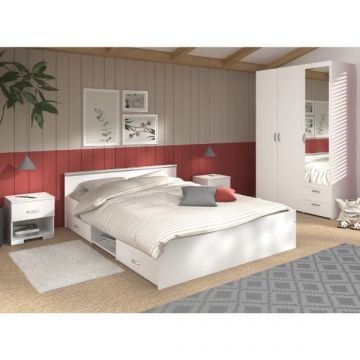 Schlafzimmerset Alma | Doppelbett, zwei Nachttische, Kleiderschrank
