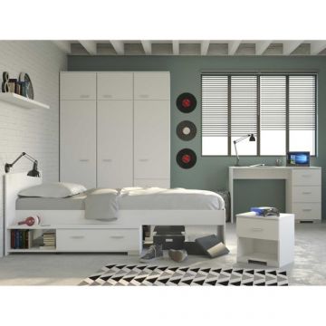 Kinderzimmer-Set Galaxy | Einzelbett, Schreibtisch, Kleiderschrank, Nachttisch | Weiß