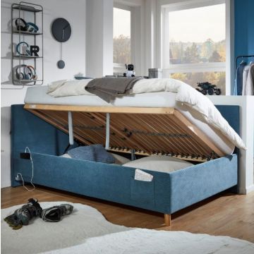 Kofferbett Cool | 120 x 200 cm | Mit Rückenlehne | Blaues Design