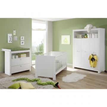 Babyzimmer-Kombination Olivia/Julie | Wickeltisch, Bett, Kleiderschrank | Weiß