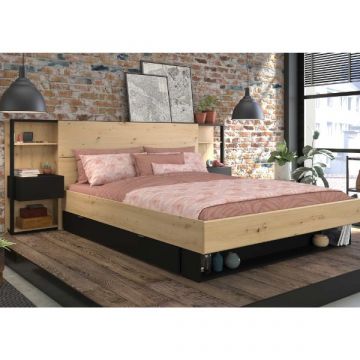 Schlafzimmerset Stamp | Doppelbett, Kopfteil und Nachttischschubladen-Set
