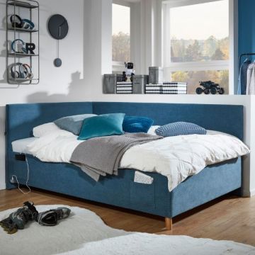 Einzelbett Cool | Mit Rückenlehne | 120 x 200 cm | Blaues Design