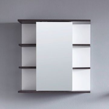 Spiegel mit Ablagefach | 60 x 20 x 60 cm | Weiß melaminbeschichtet | Serie California/San Diego | Design Smoky Silver