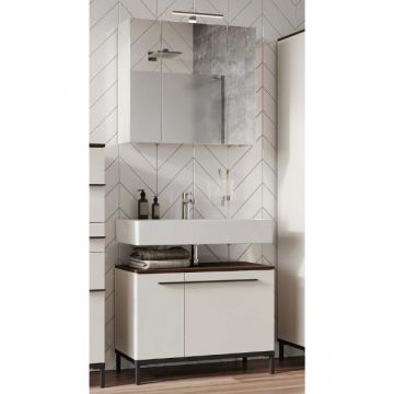 Badezimmerset Charlisa | Waschtischschrank und Spiegelschrank mit Beleuchtung | Weiß