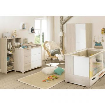 Kinderzimmerset Binno | Baby- und Kleinkindbett, Bettkasten, Kleiderschrank, Kommode mit Wickeltisch, Bücherregal | Milky Pine Design
