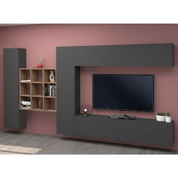 TV-Möbel-Set Natasha | TV-Schrank, Stauschränke, Hängeschrank und Ablagefächer | Anthrazitfarben