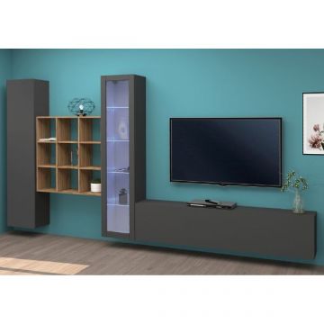 TV-Möbel-Set Natasha | TV-Schrank, Vitrine, Stauschrank und Ablagefächer | Anthrazit-farbig