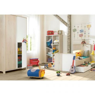 Kinderzimmerset Binno | Baby- und Kleinkindbett, Bettkasten, Kleiderschrank, Bücherregal | Milky Pine Design