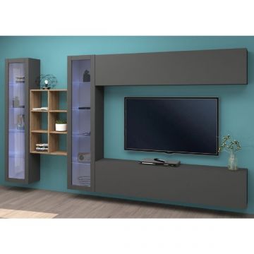 TV-Möbel-Set Natasha | TV-Schrank, Vitrinen, Hängeschrank und Ablagefächer | Anthrazit-farbig